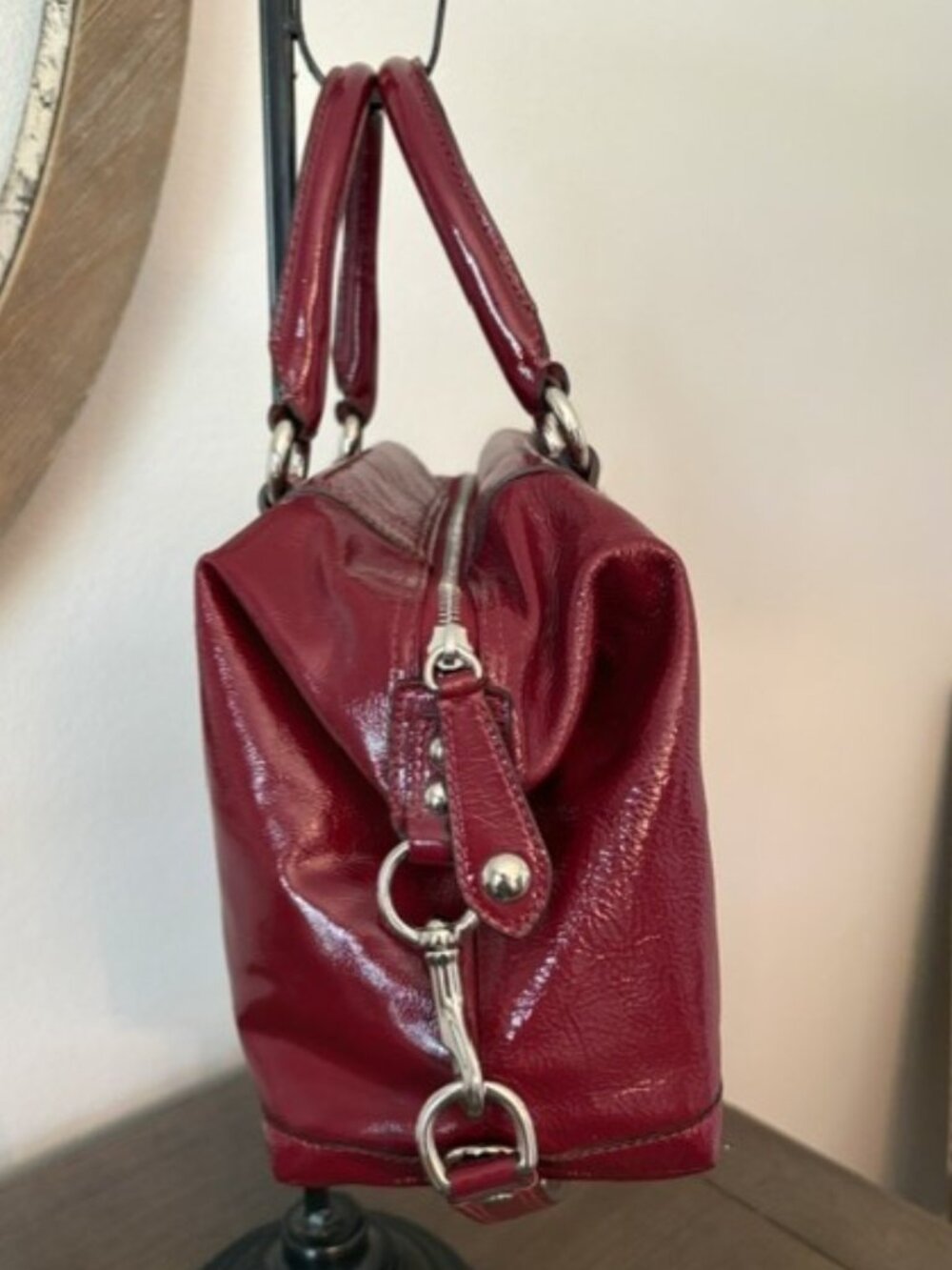 Coach Ashley Burgundy Red Patent Leather Satchel Handbag F15455 - Picture 6 of 16